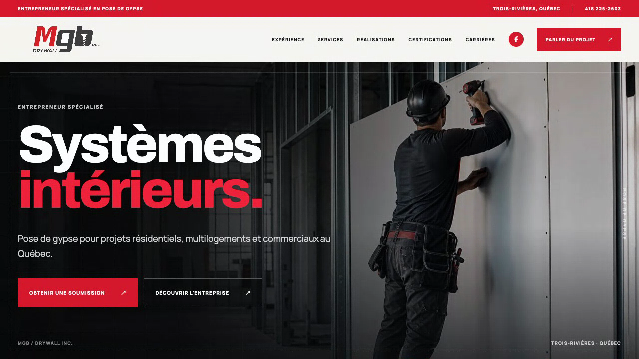 Aperçu du site MGB Drywall